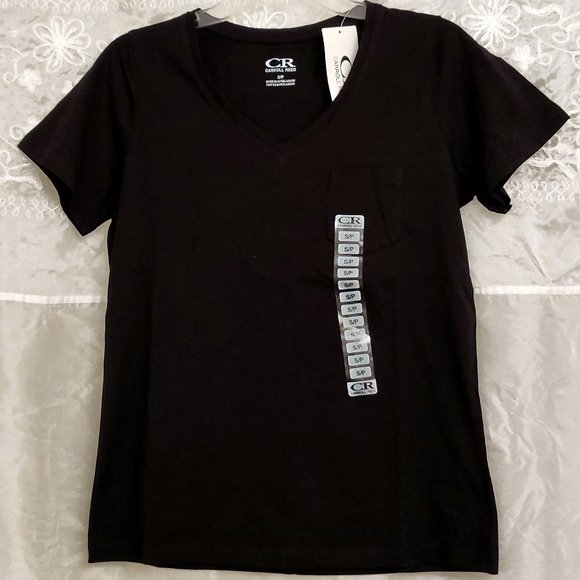 2/$25 NEW Black V-Neck Basic T-Shirt, 100% Cotton, Short Sleeves, Pockets! S/M - Picture 1 of 7
